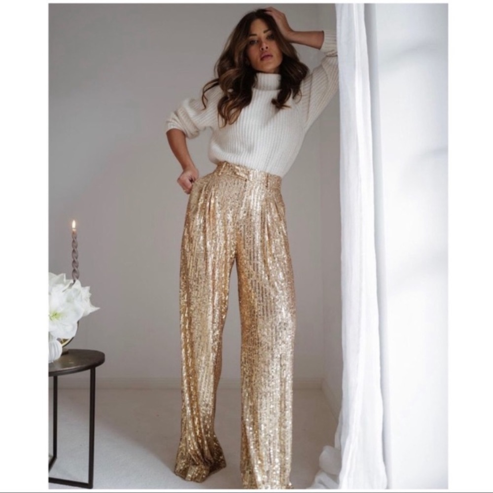 ZARA SEQUIN WIDE LEG PANTS